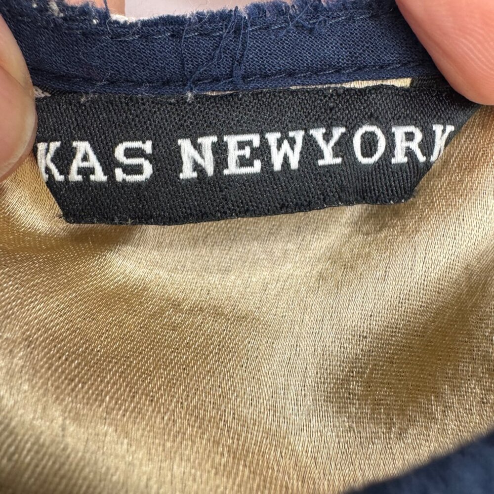Kas New York Embroidered Shift Sleeveless Dress Navy Ivory Size Small - Picture 4 of 14